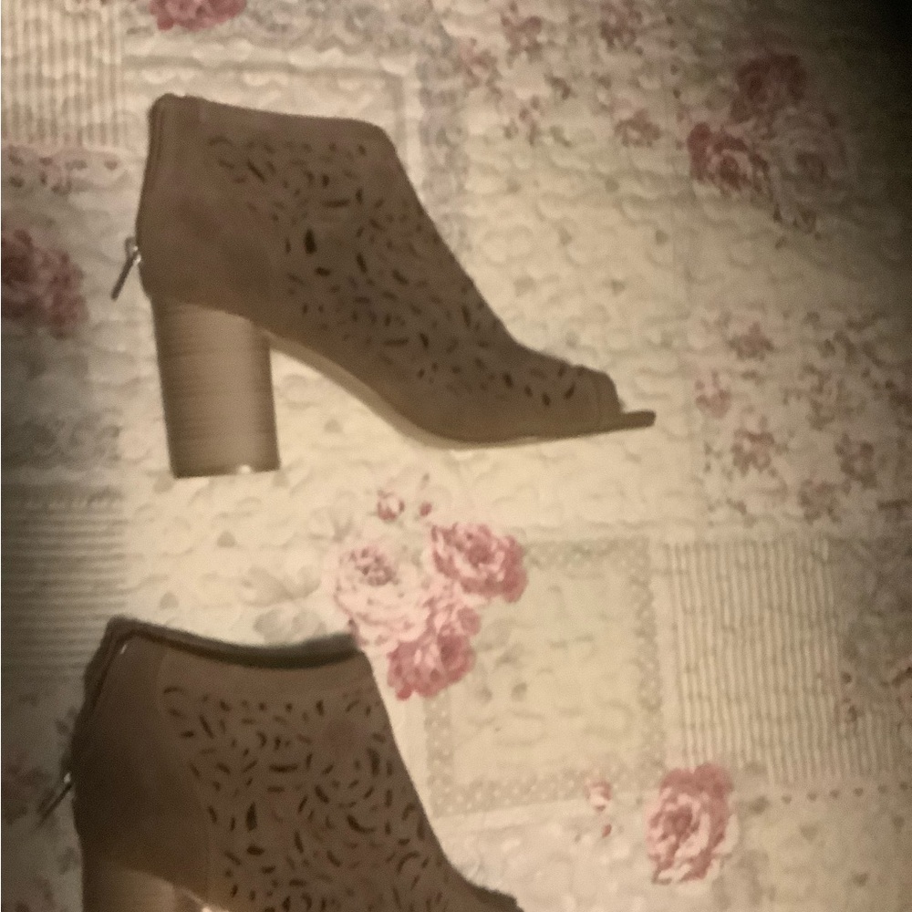 Brown Peep-Toe Ankle Boots